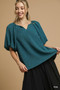 Umgee Textured Flutter Sleeve Notch Neck Top