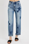 RISEN Full Size Mid Rise Boyfriend Star Shadow Detail Cuffed Jeans Plus Size