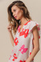BiBi Bow Printed Woven Ruffled Sleeves V Neck Top