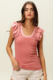 BiBi Rib Knit With Textured Ruffled Top