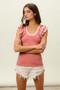 BiBi Rib Knit With Textured Ruffled Top