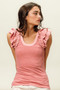 BiBi Rib Knit With Textured Ruffled Top