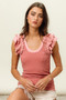 BiBi Rib Knit With Textured Ruffled Top