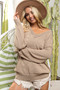 BiBi Raw Edged Popcorn Texture V-neck Sweater