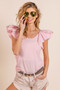 BiBi Wide Layered Ruffle Sleeve Scoop Neck Ribbed Top