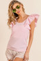 BiBi Wide Layered Ruffle Sleeve Scoop Neck Ribbed Top