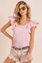 BiBi Wide Layered Ruffle Sleeve Scoop Neck Ribbed Top