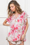 BiBi Floral Print Flutter Sheer Top