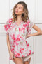 BiBi Floral Print Flutter Sheer Top