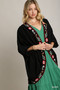 Umgee Embroidery Open Front Kimono with Pleated Shoulder Detail