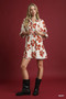 Umgee Two Tone Floral Tie-Neck Babydoll Dress