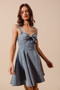 SO ME Mineral Washed Bow Ribbon Denim Flare Dress