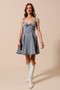 SO ME Mineral Washed Bow Ribbon Denim Flare Dress