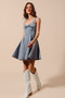 SO ME Mineral Washed Bow Ribbon Denim Flare Dress