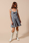 SO ME Mineral Washed Bow Ribbon Denim Flare Dress