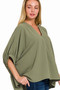 Zenana Woven Airflow V-neck Puff Half Sleeve Top