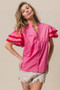 BiBi Dot Trim Flutter Sleeve Notched Top