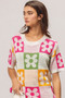 BiBi Flower Checker Pattern Lightweight Sweater Top