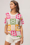 BiBi Flower Checker Pattern Lightweight Sweater Top