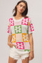 BiBi Flower Checker Pattern Lightweight Sweater Top