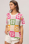 BiBi Flower Checker Pattern Lightweight Sweater Top