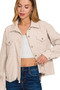 Zenana Distressed Corduroy Frayed Hem Cropped Jacket