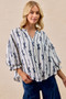 BiBi Bow Ribbon Printed Woven Bubble Sleeves Top