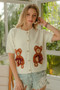 BiBi Teddy Bear With Bow Patched Sweater Button Down Top