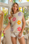 BiBi Multi Jeweled Crochet Flower Patch Sweater Vest