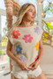 BiBi Multi Jeweled Crochet Flower Patch Sweater Vest