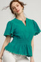 Umgee Scalloped Edge Flutter Sleeve Blouse