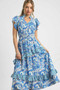 Umgee Paisley Print Ruffle Sleeve Midi Dress