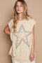 POL Star Patch Studded Sleeveless T-Shirt with Lace Hem