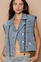 POL Cropped Denim Jacket with Functional Zipper Detail