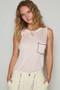 POL Floral Detail Pocket Patch Tank Top
