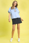 Umgee Contrast Trim Half Zip Collared Blouse