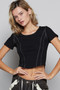 POL Contrast Stitching Round Neck Crop T-Shirt