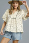 Umgee Bow Print Puff Sleeve Blouse