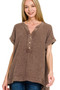 Zenana Washed Double Gauze 3/4 Button Henley Neck Shirt