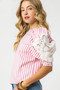 Umgee Striped Lace Puff Sleeve Blouse