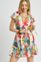 Umgee Printed Tie Neck Ruffled Hem Dress