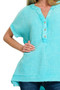 Zenana Washed Double Gauze 3/4 Button Henley Neck Shirt