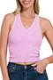 Zenana Washed Ribbed Seamless Bra Padded V-neck Tank Top
