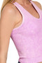 Zenana Washed Ribbed Seamless Bra Padded V-neck Tank Top