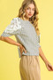 Umgee Striped Lace Puff Sleeve Blouse