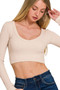 Zenana Seamless Fitted Rib V-neck Long Sleeve Crop Top