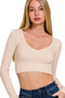 Zenana Seamless Fitted Rib V-neck Long Sleeve Crop Top