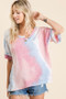 BiBi Tie Dye French Terry Top With Buttoned Placket