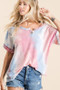 BiBi Tie Dye French Terry Top With Buttoned Placket