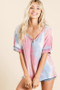 BiBi Tie Dye French Terry Top With Buttoned Placket